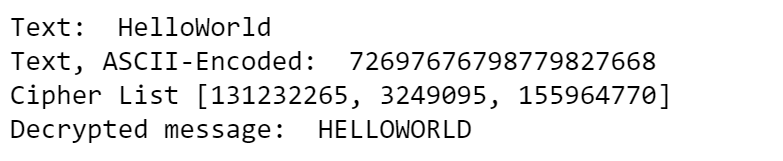 Output of the encryption test