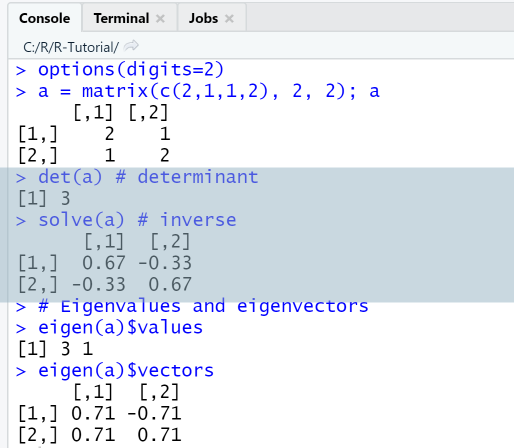 R algebraic matrix operations