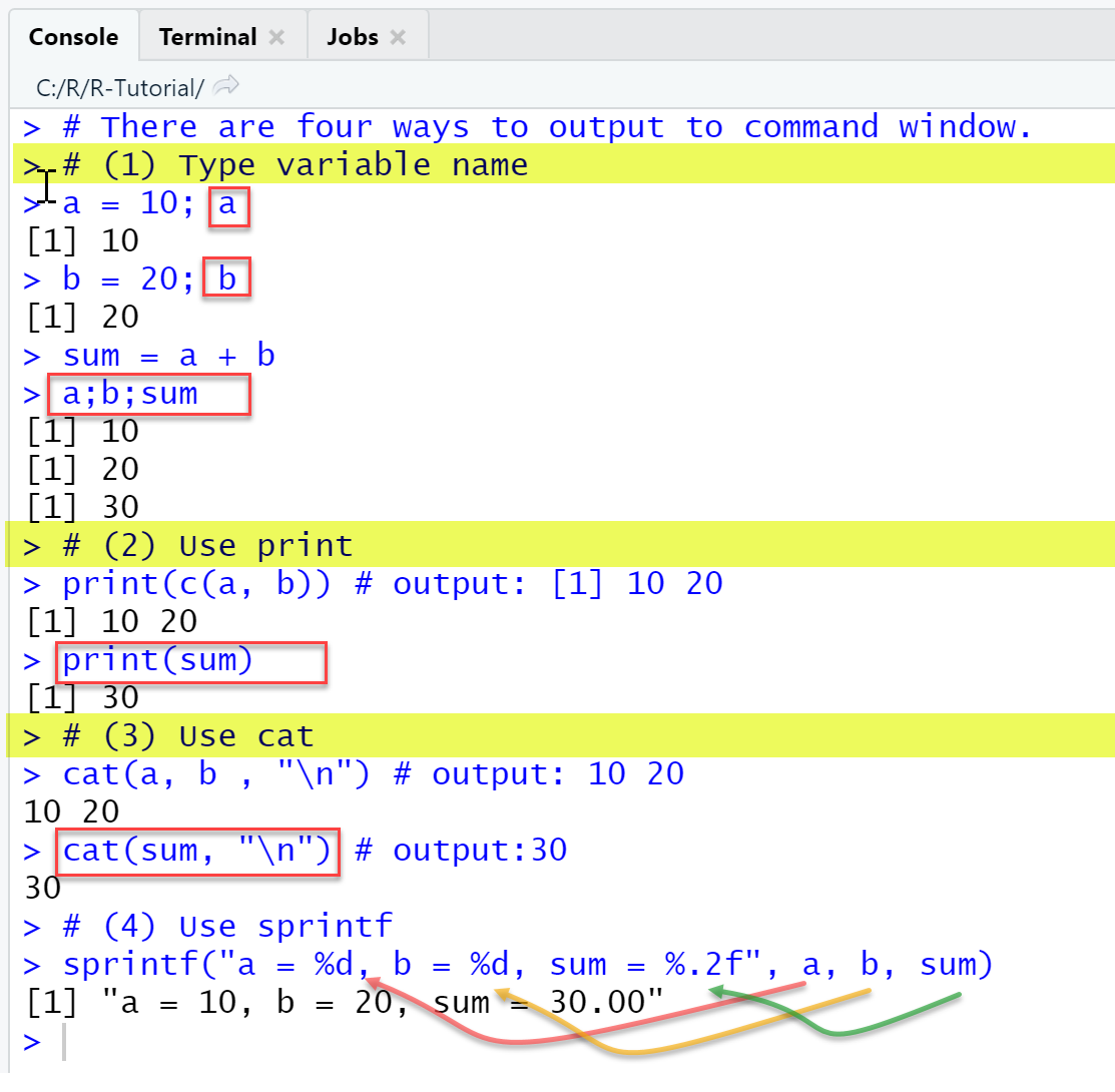 Console output