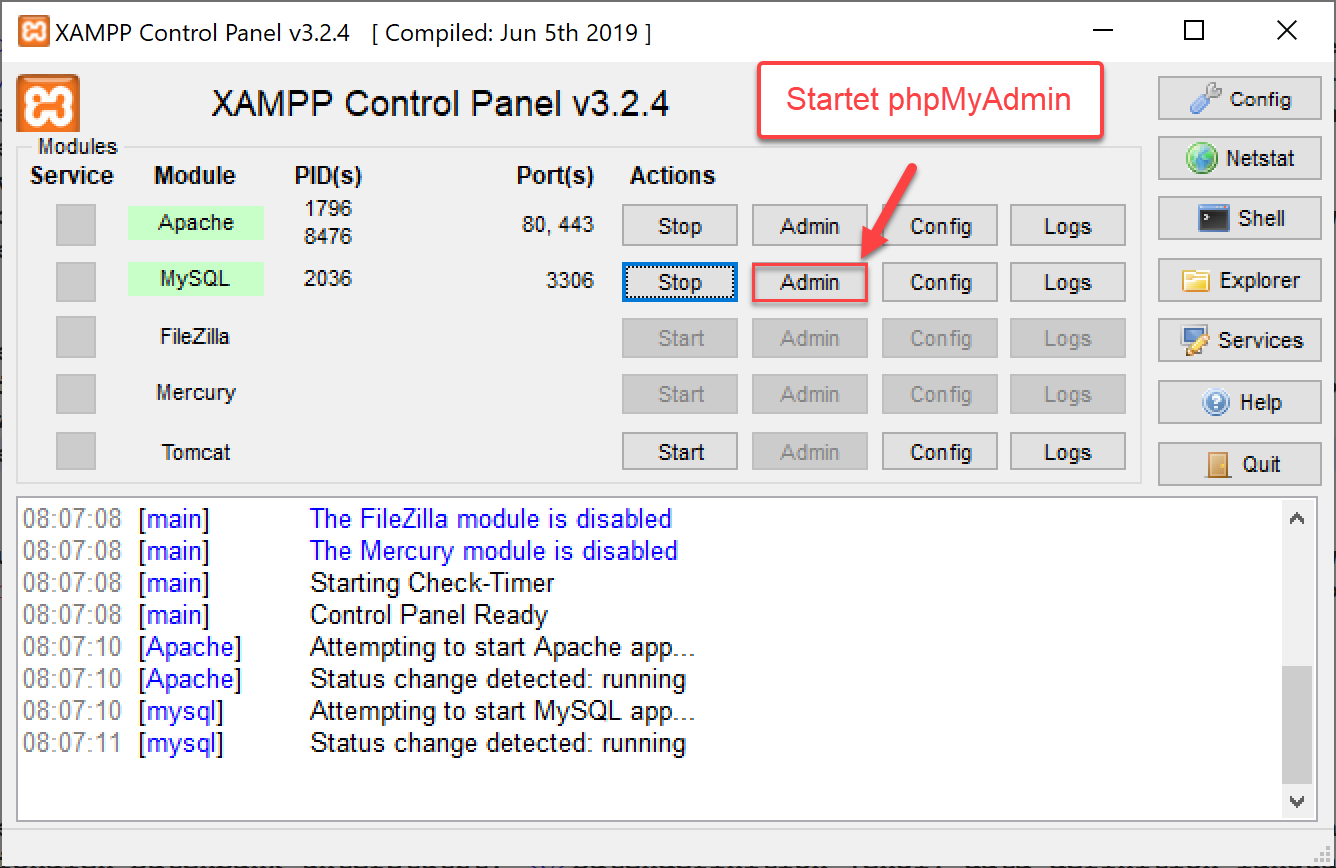 XAMPP Control Panel